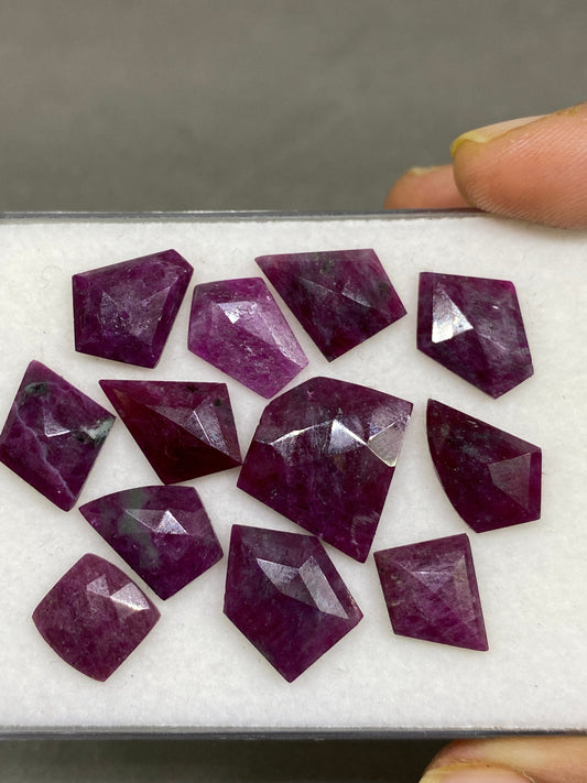 Cute rare natural unheated untreated pink sapphire flats  geometric pcs 12 wt 70 cts size 10mm-21x20mm ruby flat cut longido mines