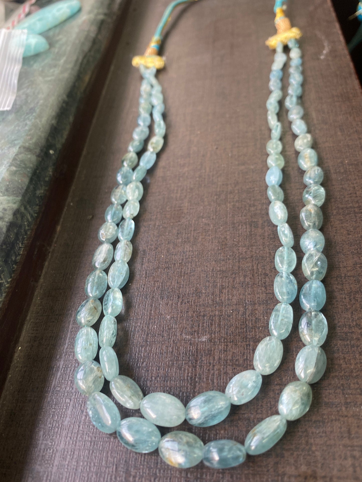 Fascinating  rare aqua kyanite smooth oval nuggets necklace size m inches carats  aqua kyanite oval smooth  necklace