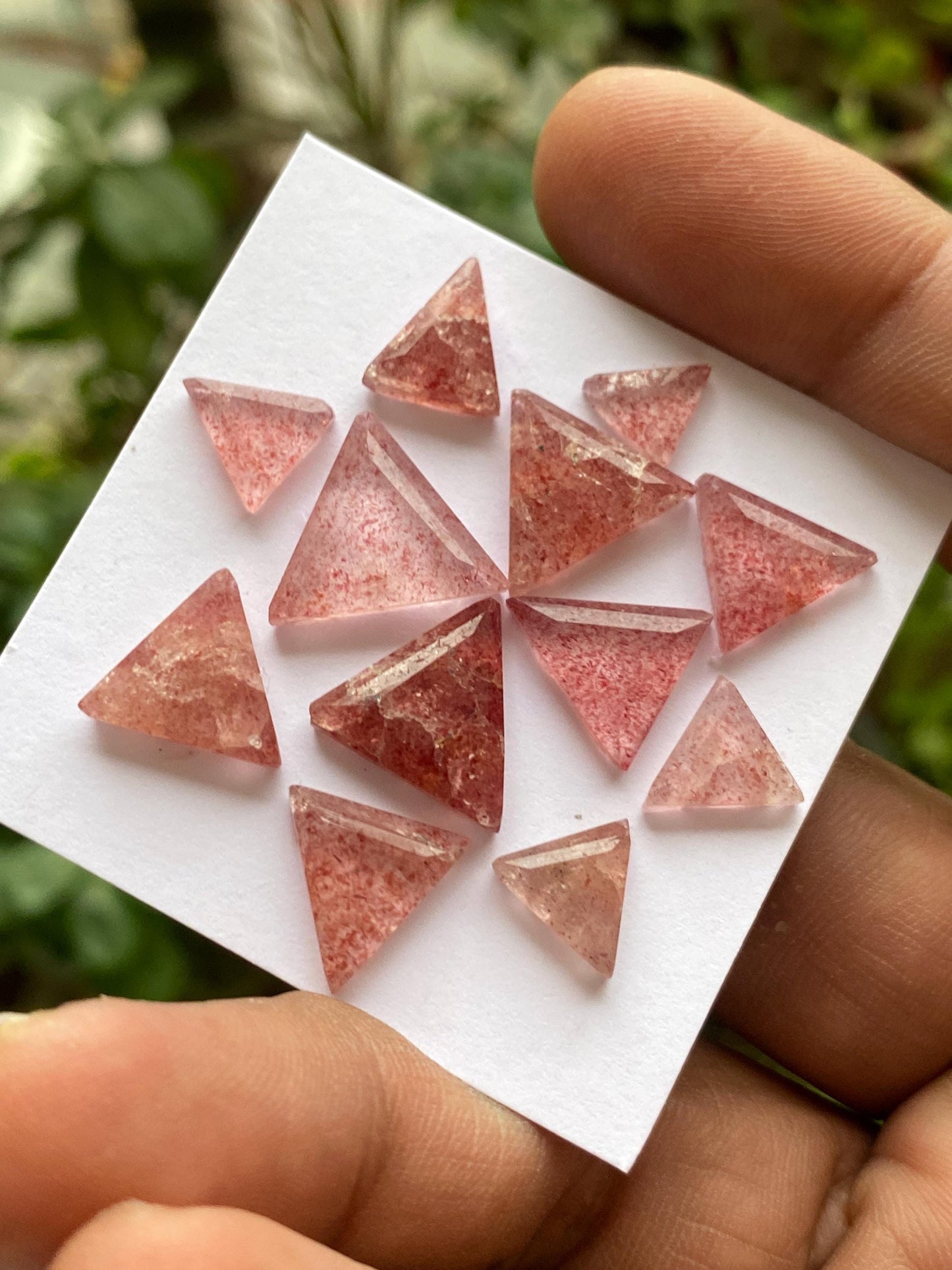 Stunning strawberry quartz triangle step cut  Pcs 12 weight 37.60 carats size 8.2x7.8mm-14.2x13.7mm strawberry quartz rosecut lot