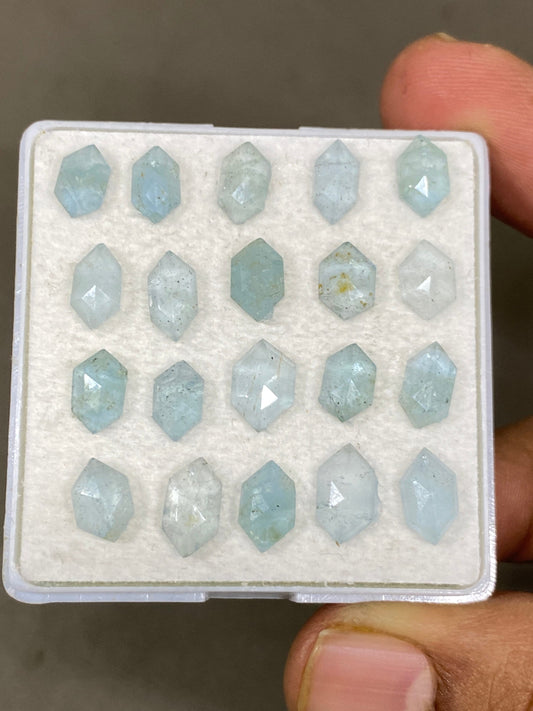 Stunning  natural aquamarine step cut hexagons  wt 19 carats size 8.2x5-10.3x8.5mm pcs 20 aquamarine stepcut flatback gems