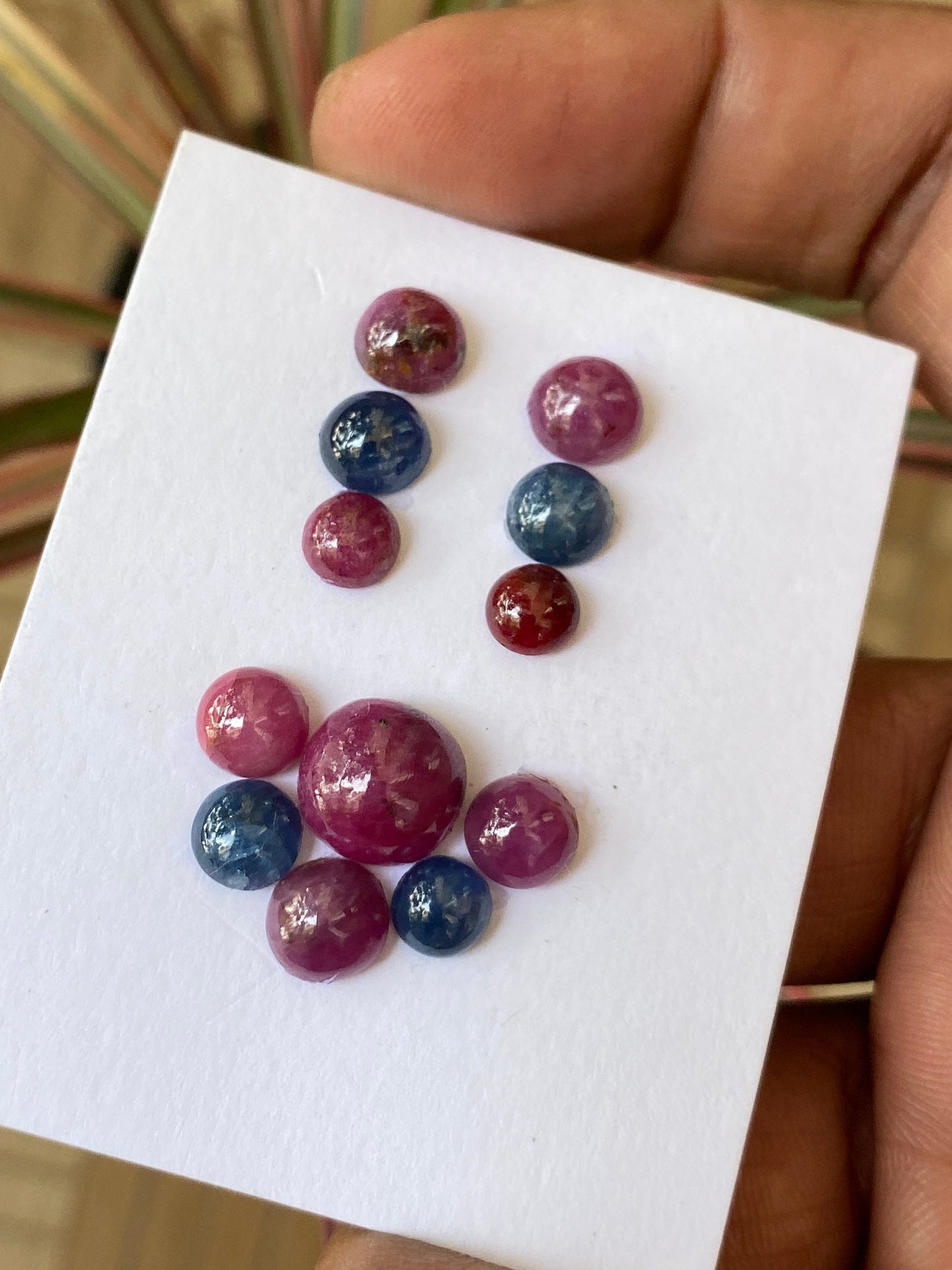 Alluring rare blue sapphire ruby round cabochons earrings supply pcs 12 wt 28 cts size 5.9mm-9.8mm natural unheated untreated cabochons