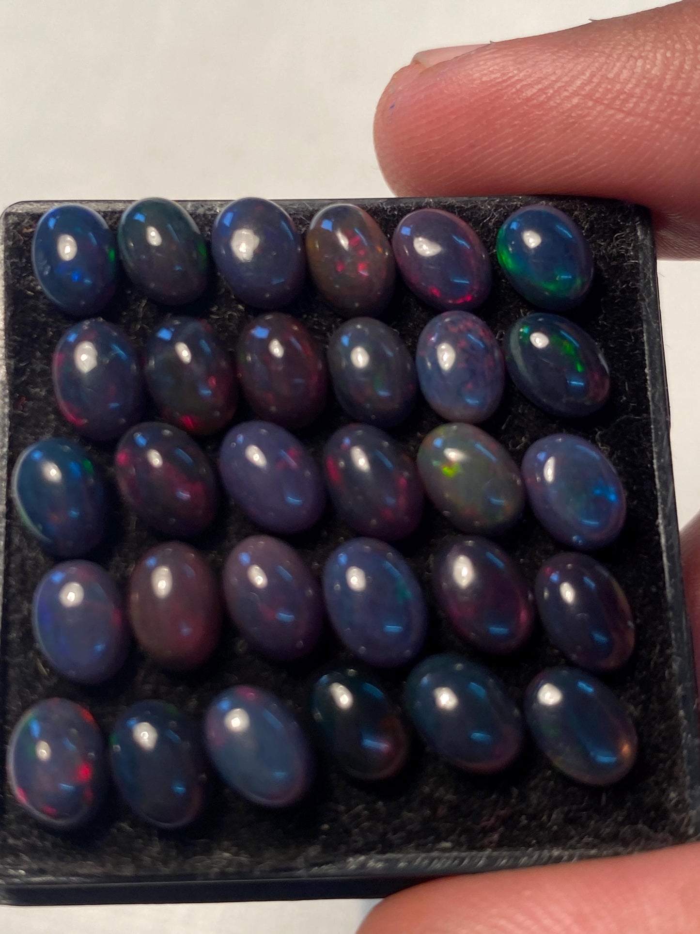 Gorgeous Black opal (smoked) Natural Fire opal cabochons lot size wt 18.55 cts size 7x5mm pcs 30 opal cabochon fire black opals cabochons