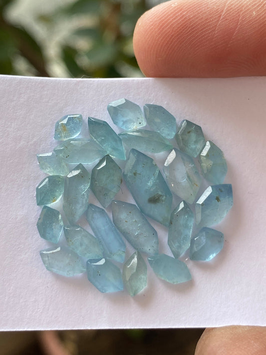 Wow aquamarine hexagons stepcut wt 15 carats size 6x3mm-13x5mm  pcs 25 aquamarine stepcut flatback gems