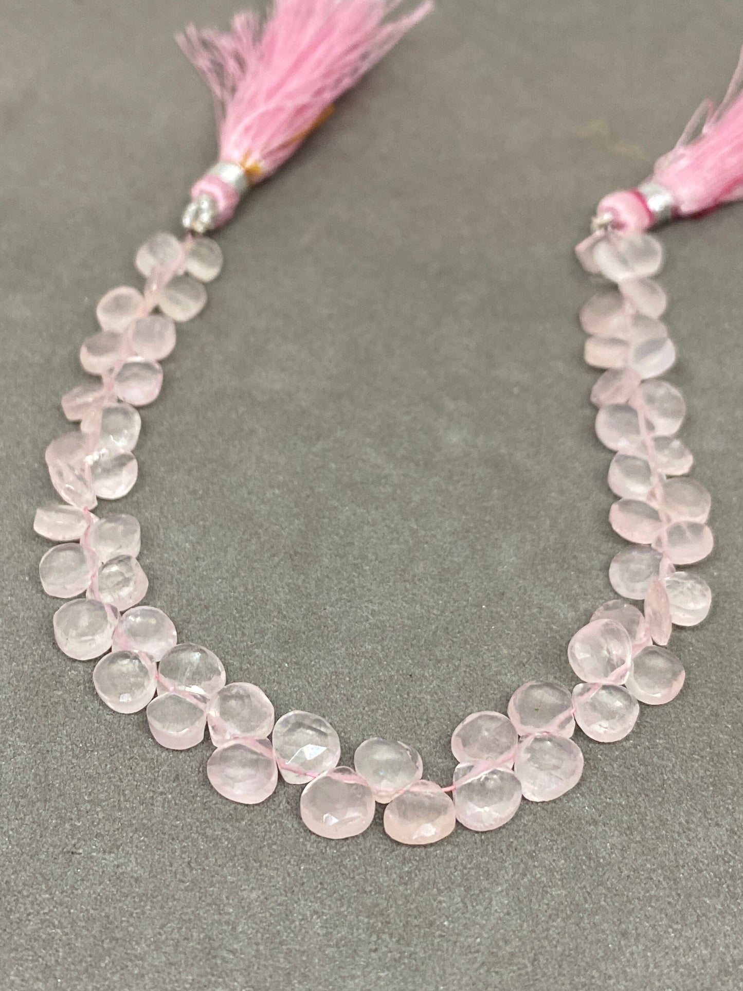 Natural Rosequartz faceted heart briolettes strand 8 inches Faceted rose quartz heart briolette