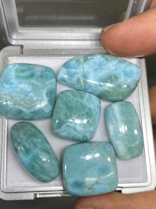 Gorgeous rare Smooth Larimar cabochons pcs 6 pendant supply  wt 118  carats size 17x16-30x17mm natural Larimar cabochons fancy shape