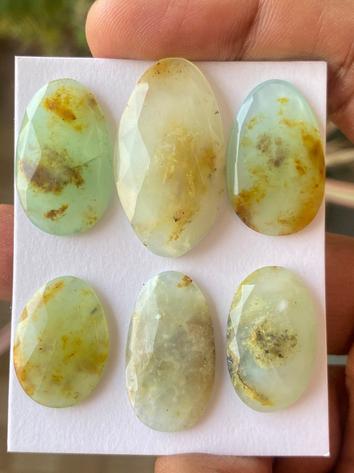 Stunning rare Peruvian yellow green opal ovalish rosecut  wt 67 cts pcs 6 size 21x15mm-33x19mm natural Peru yellow green opal rosecut