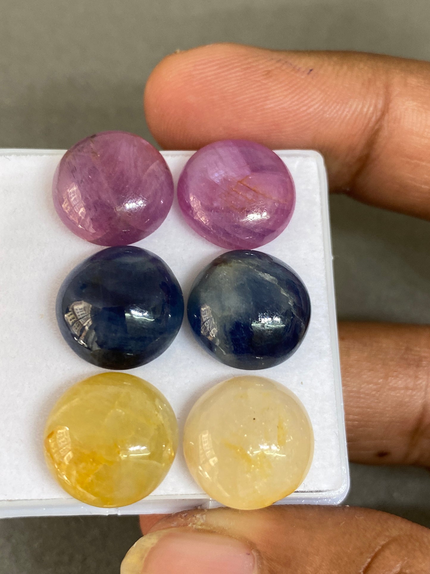 Rare natural pink sapphire yellow sapphire blue sapphire round cabochons pair 14mm wt 68 cts pcs 6 sapphire round cabochons natural sapphire