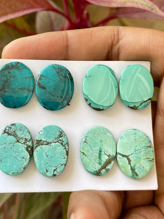 Rare Turquoise pair natural hubei mines rare pattern  smooth turquoise pcs 8 wt 73 carats size 18x14-19x13.5mm turquoise earrings supply