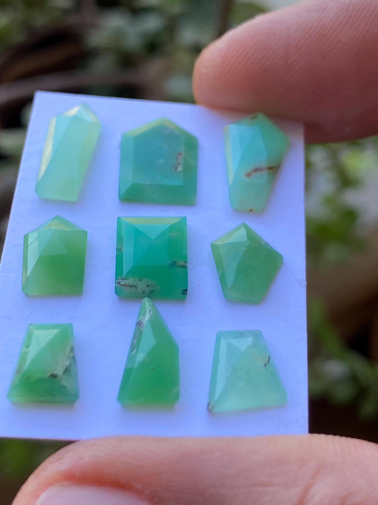 Vivacious chrysoprase  Geometric stepcut wholesale lot Pcs 9 weight 14 carats size  8.3x6.8mm-13.7x8.9mm chrysoprase stepcut