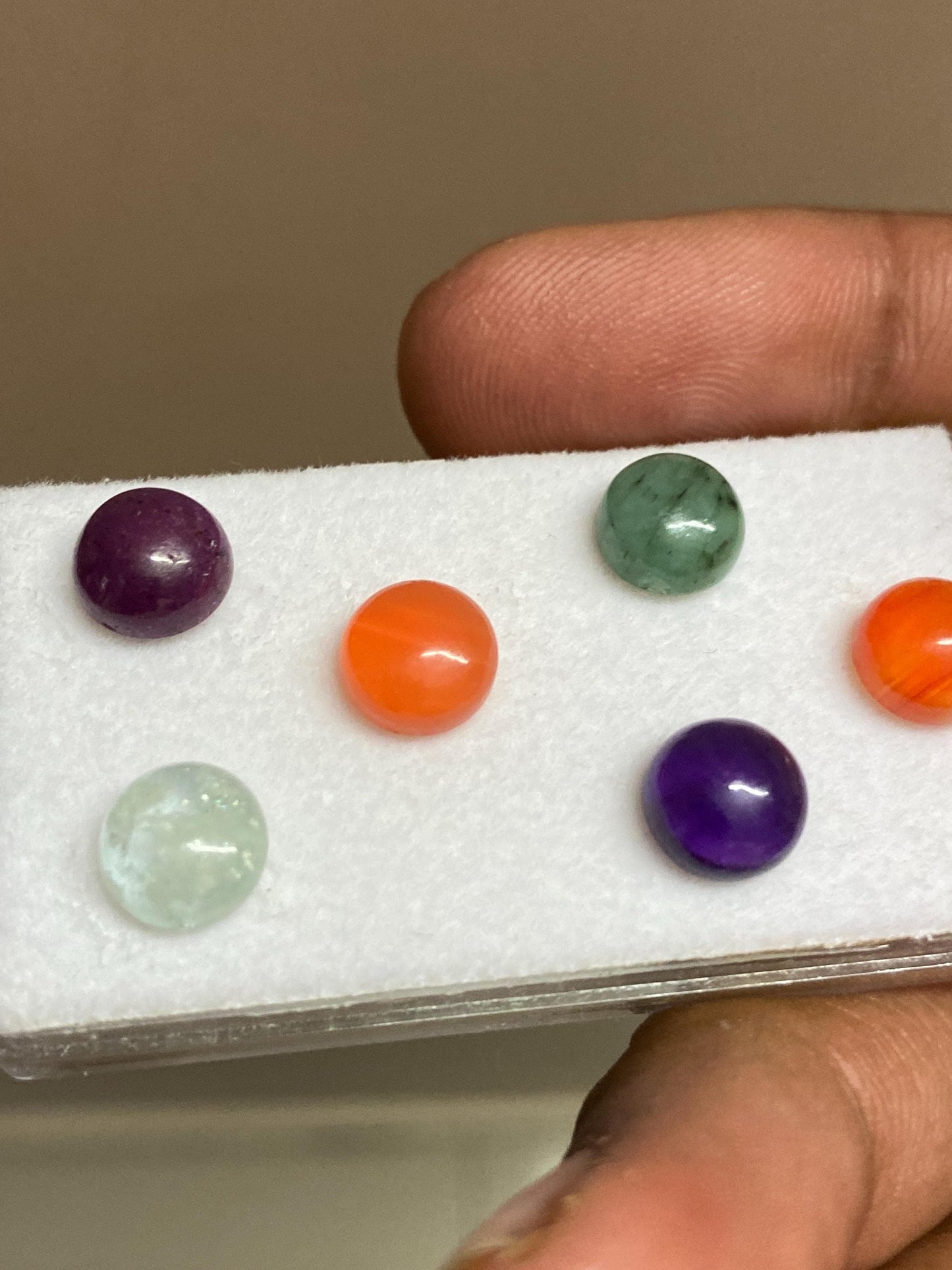 Beautiful rare multi cabochons aquamarine ruby emerald amethyst carnelian  mix stones pcs 6 wt. 13.60 carats 8mm round cabochon lot