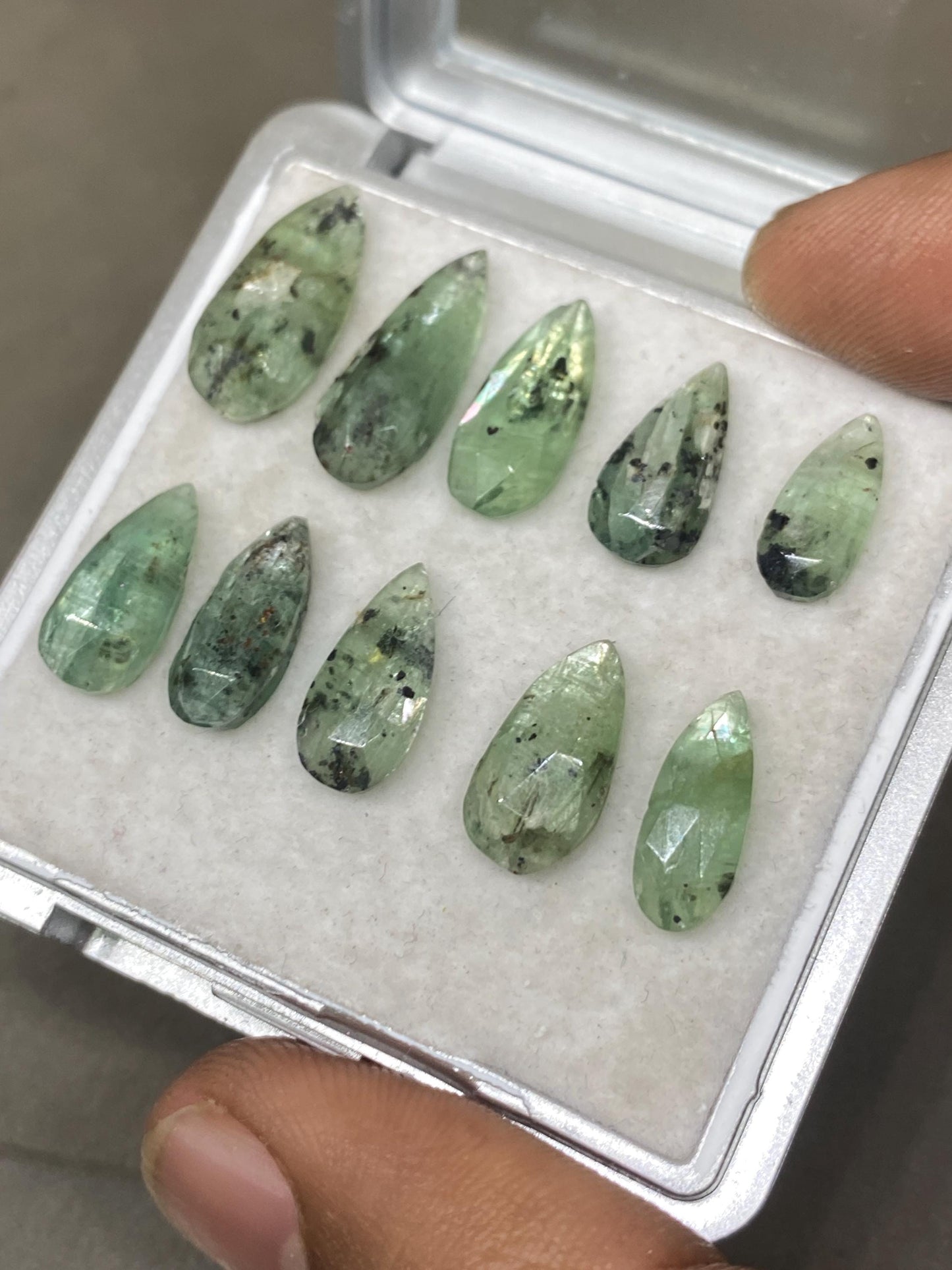 Beautiful rare moss green kyanite pear rosecut flats fine quality weight 15 carats size 8x5mm-9x5mm pcs 16 moss green rosecut