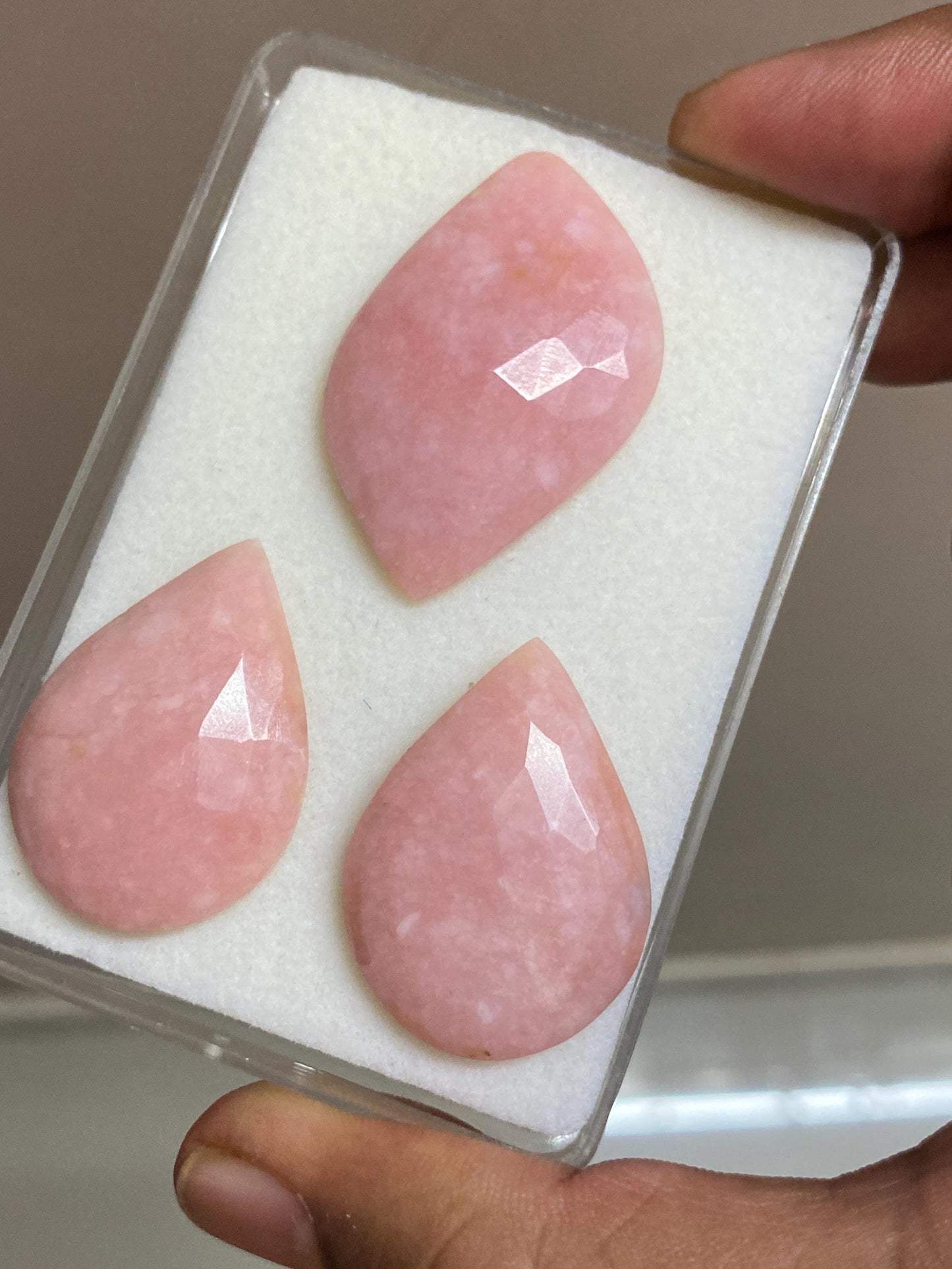 Stunning pink opal rosecuts three piece set pear shape  lot big size Pcs 3 Weight 73.40 carats Size 32x24-41x25mm Opal cabochon