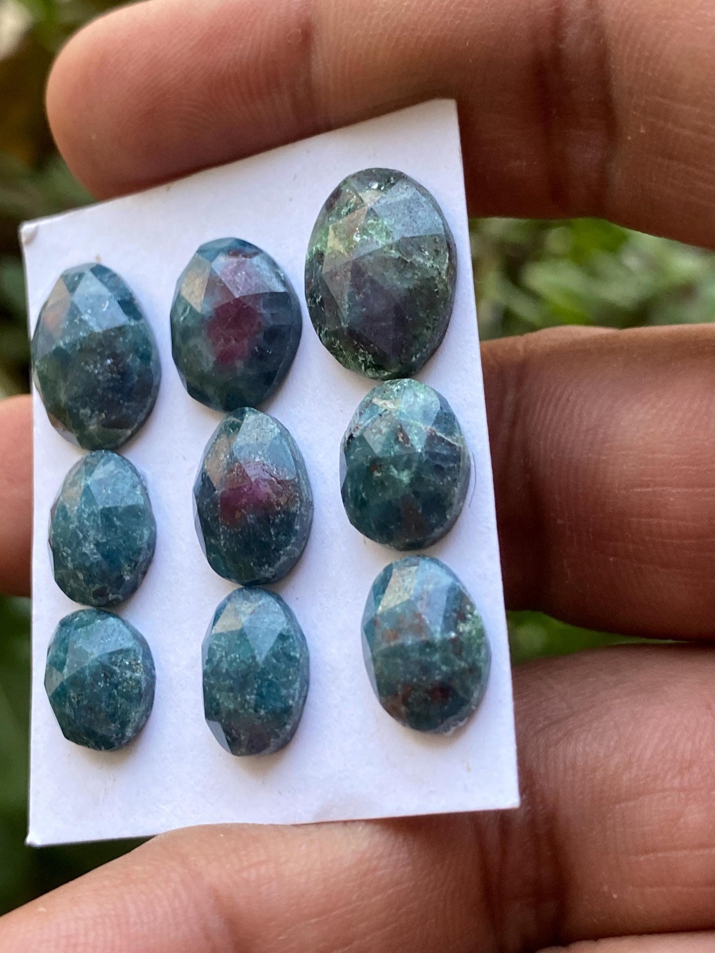 Very cute  rare natural ruby fuschite rosecut ovalish lot  pcs 9 wt 46 cts size 10x8-15x11.6mm unheated untreated ruby rosecut