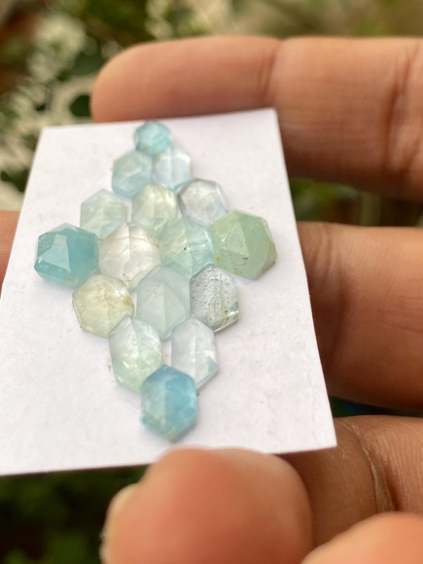 Stunning aquamarine hexagons stepcut wt 22.15 carats size 8.8x5.3mm-12x7mm pcs 16 aquamarine stepcut flatback gems