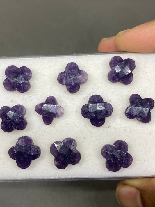 Cute lepidolite  faceted flower shape carving briolette drilled pcs 10 wt 56 cts size 12mm-14mm Lepidolite Flower briolette