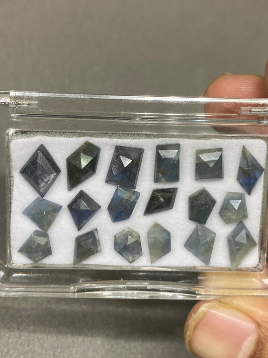 Fabulous rare blue sapphire geometric  parti sapphire  bi color sapphire pcs 18 wt 29.20 carats size 6.8x6.5-11x10mm rosecut sapphire