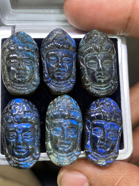 Fabulous AAA Natural Blue fire labradorite Lord Face  carving aaa wt 118 cts pcs 6 size 25x14mm labradorite lord face  carving