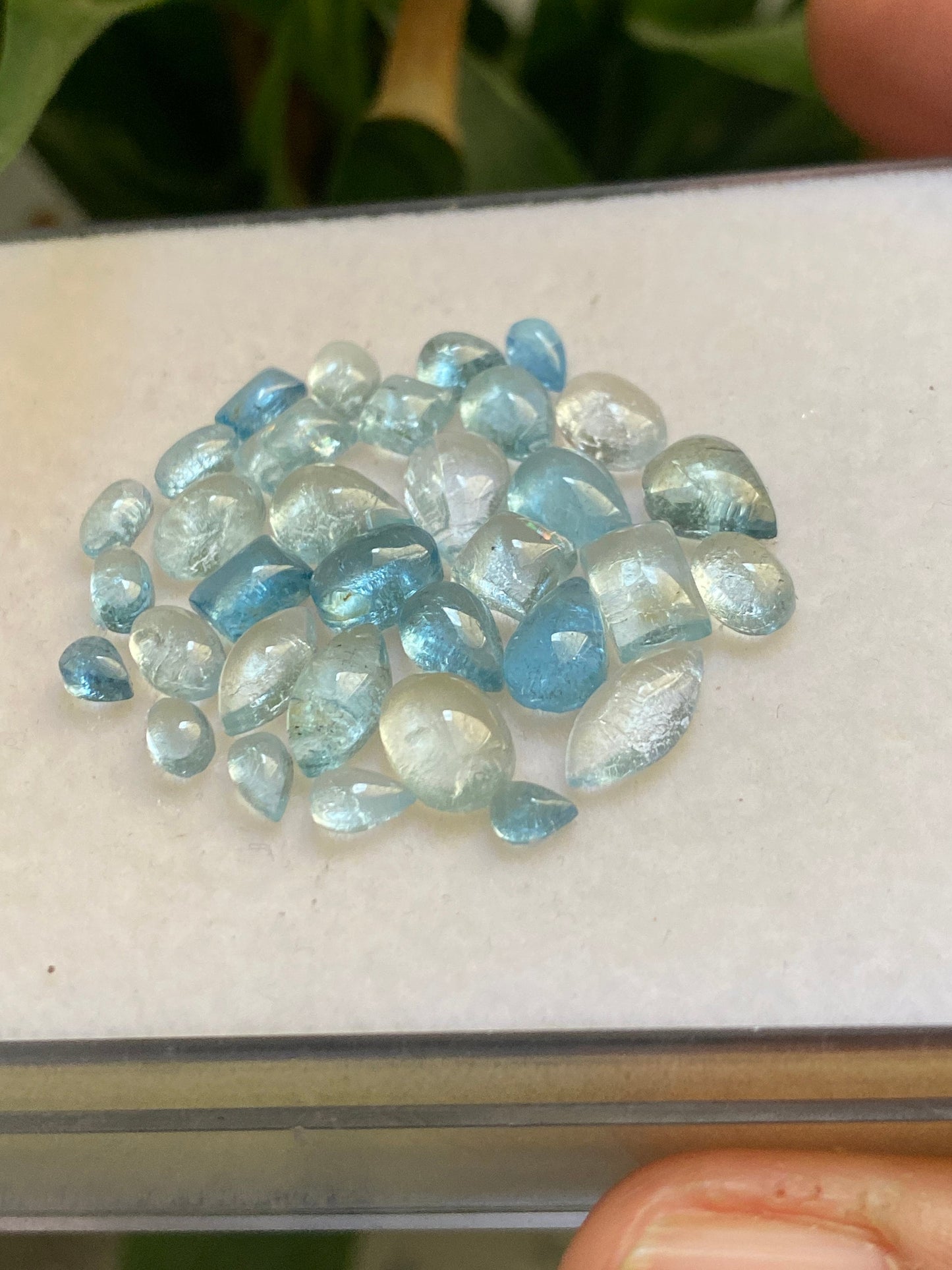 Attractive rare Aquamarine Fine quality cabochons  pcs 33 wt 22 carats Size 4.2x3mm-9.9x4.9mm aquamarine cabochons flats