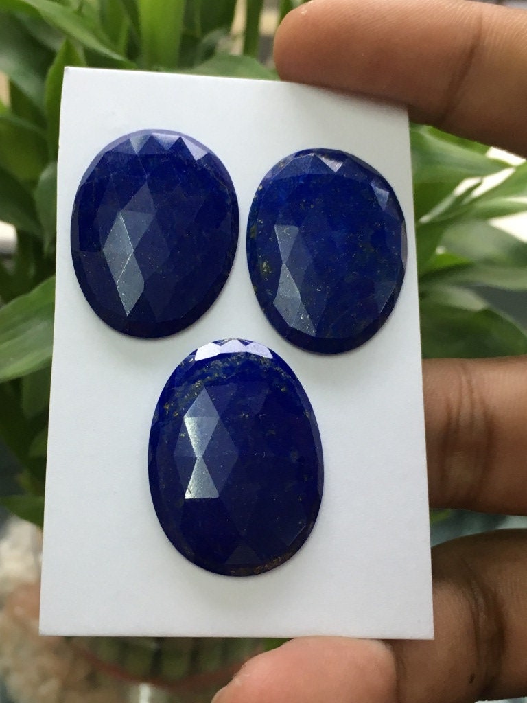 Beautiful Natural lapis lazuli rosecut ovals beautiful gems pcs 3 weight 60.65 carats size 30x22mm lapis lazuli three piece rosecut set