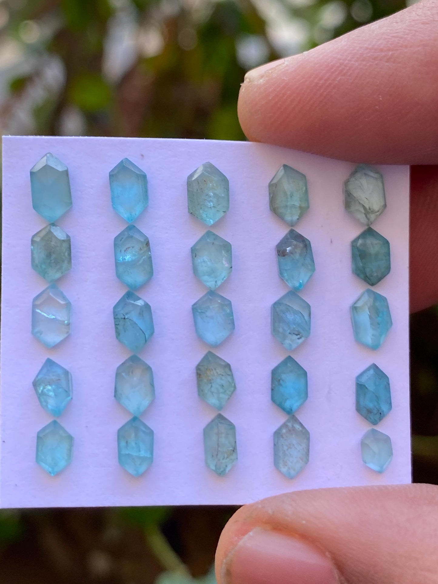 Stunning blue green apatite faceted hexagonal size fancy hexagons nice color small size 4x3-7x4mm  wt 10.75 cts pcs 25 apatite hexagon