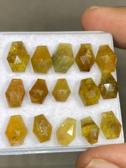 Fascinating Rare yellow sapphire coffin step cuts weight 36 carats pcs 15 size 8x6-11x8mm yellow sapphire stepcut coffin flatbacks