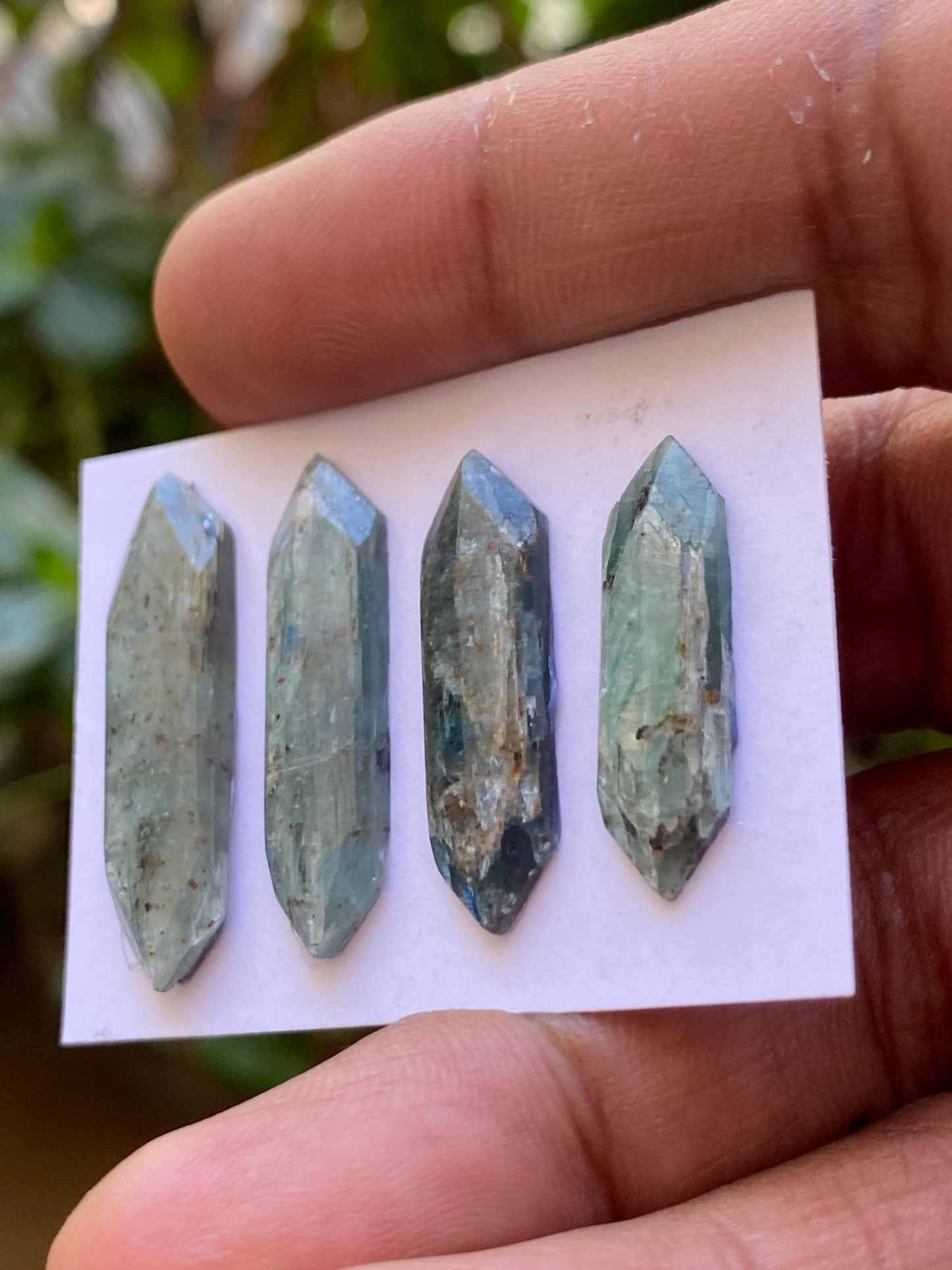 Stunning rare moss pale teal kyanite hexagon stepcut flatback amazing quality  weight 37 carats pieces 4 size 23x7mm-31x8mm rosecut