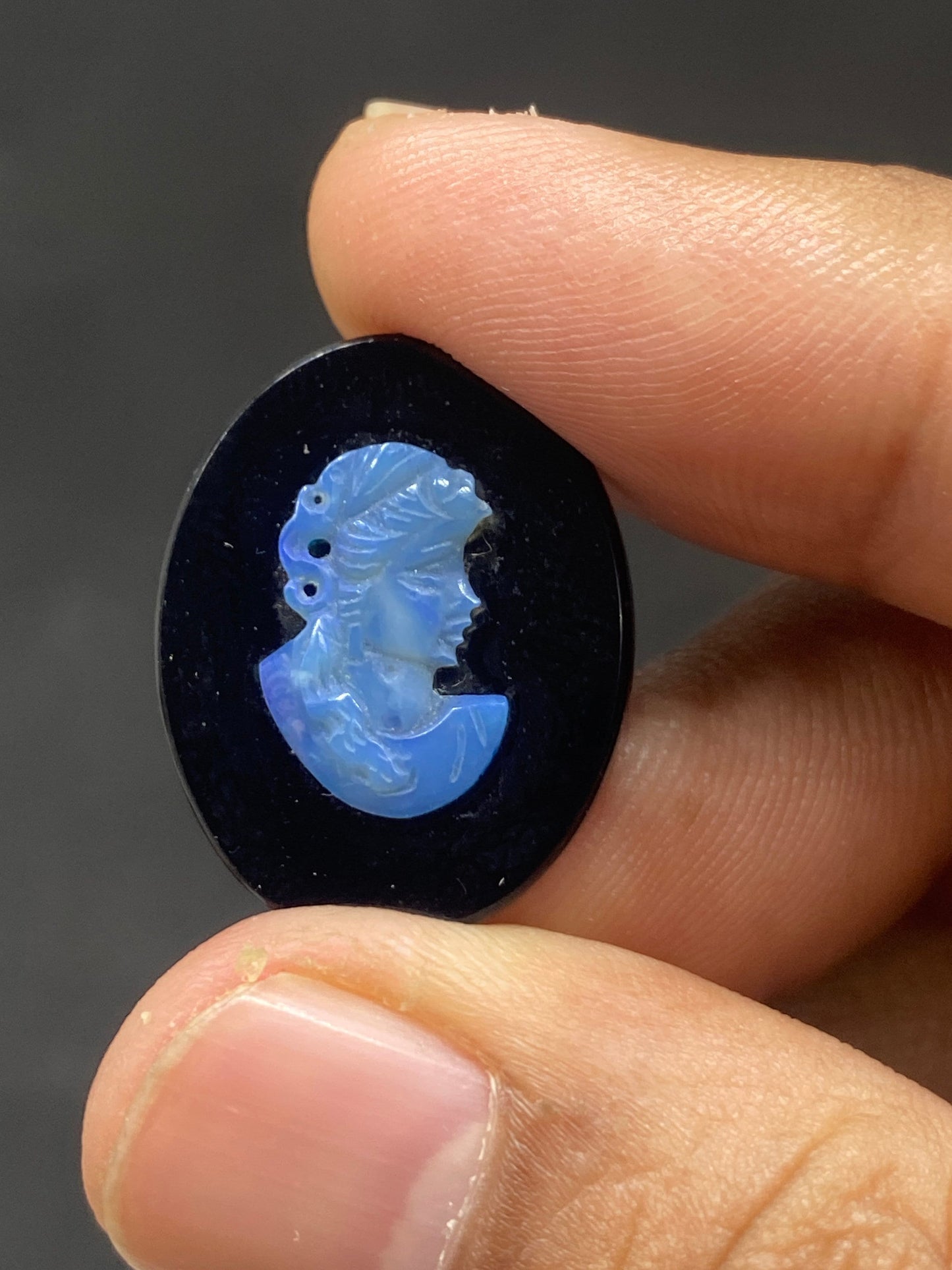 Amazing blue fire australian opal women face carving princess face carving  wt 12 carats pcs 1 size 15x10mm Australian opal face carving