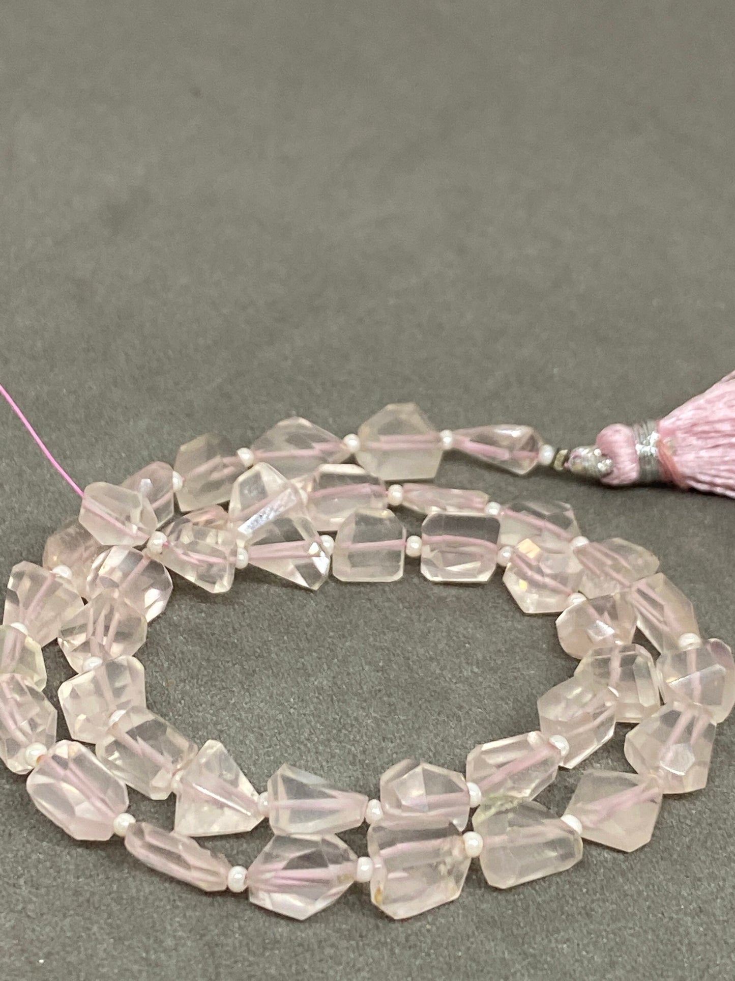 Natural Rosequartz faceted geometric nuggets strand 14 inches pcs 41 wt 74 carats size 7x6mm-9x7mm Faceted rose quartz nuggets briolette