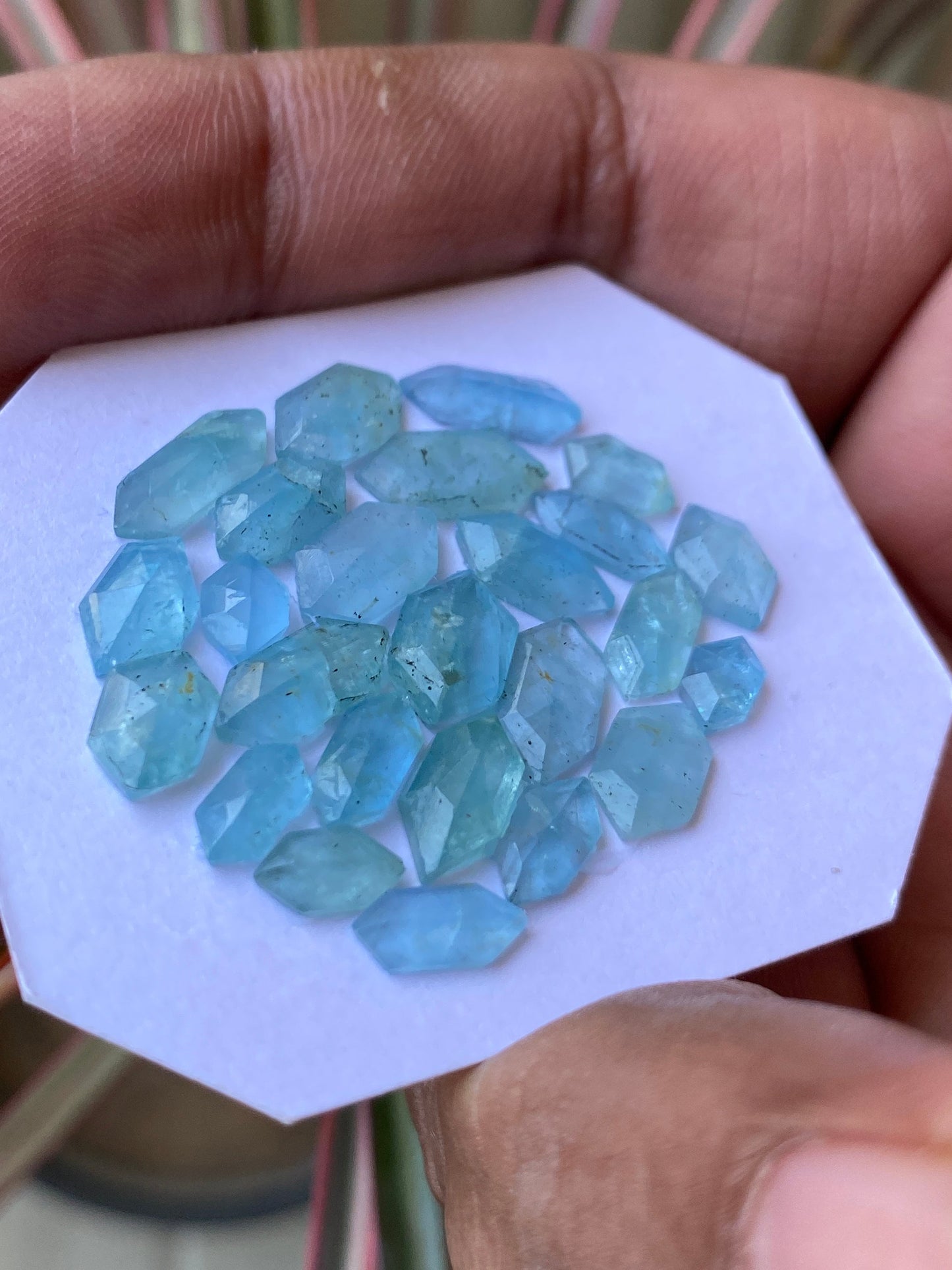 Stunning aquamarine hexagons stepcut wt 19 carats size 5mm-10.5x5.5mm pcs 25 aquamarine stepcut flatback gems