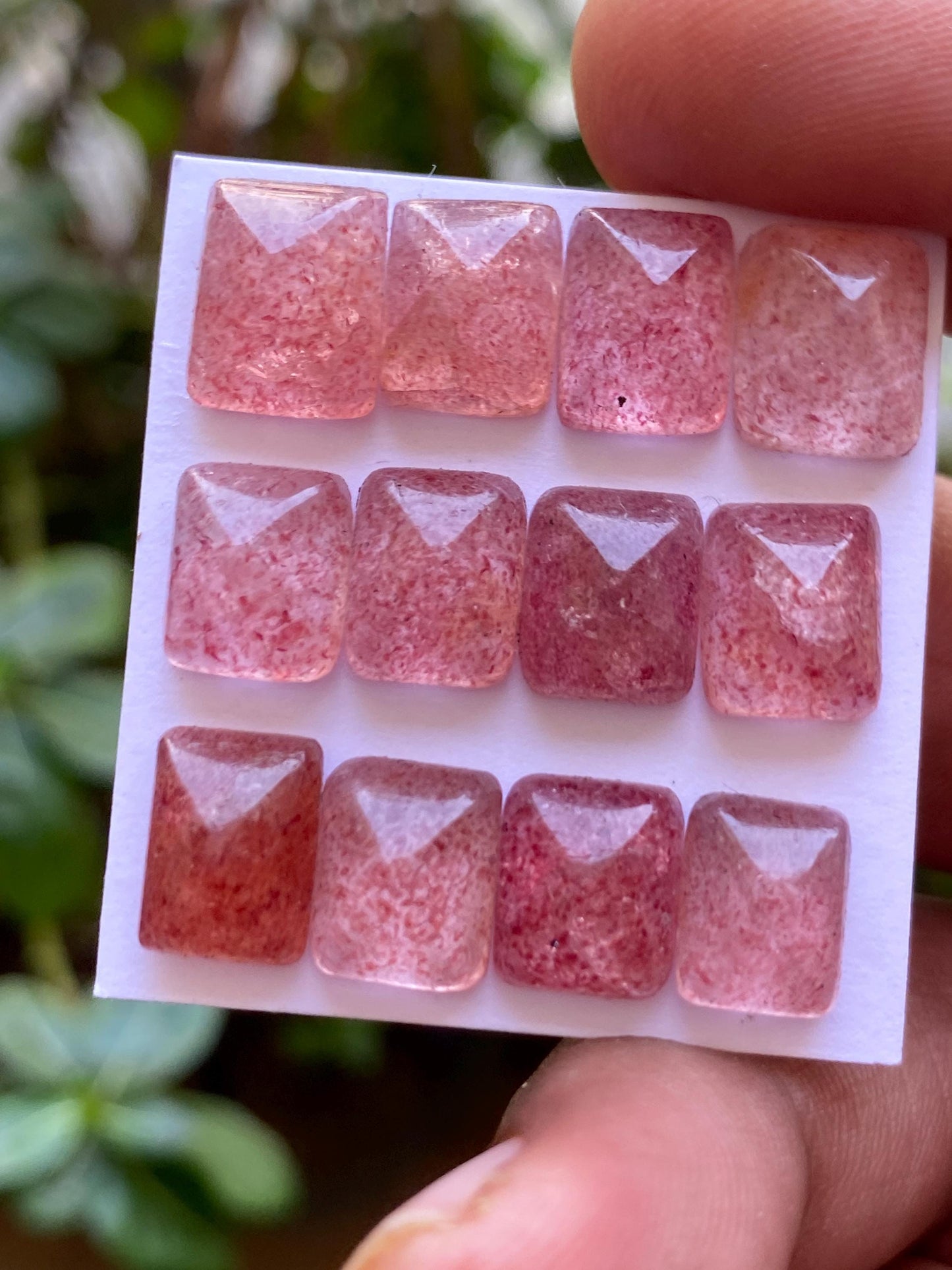 Aweome rare strawberry quartz sugar loaf cabochons  weight 44.80 cts pcs 12 size 10x8-11x9mm pink quartz sugar loaf cabcohon