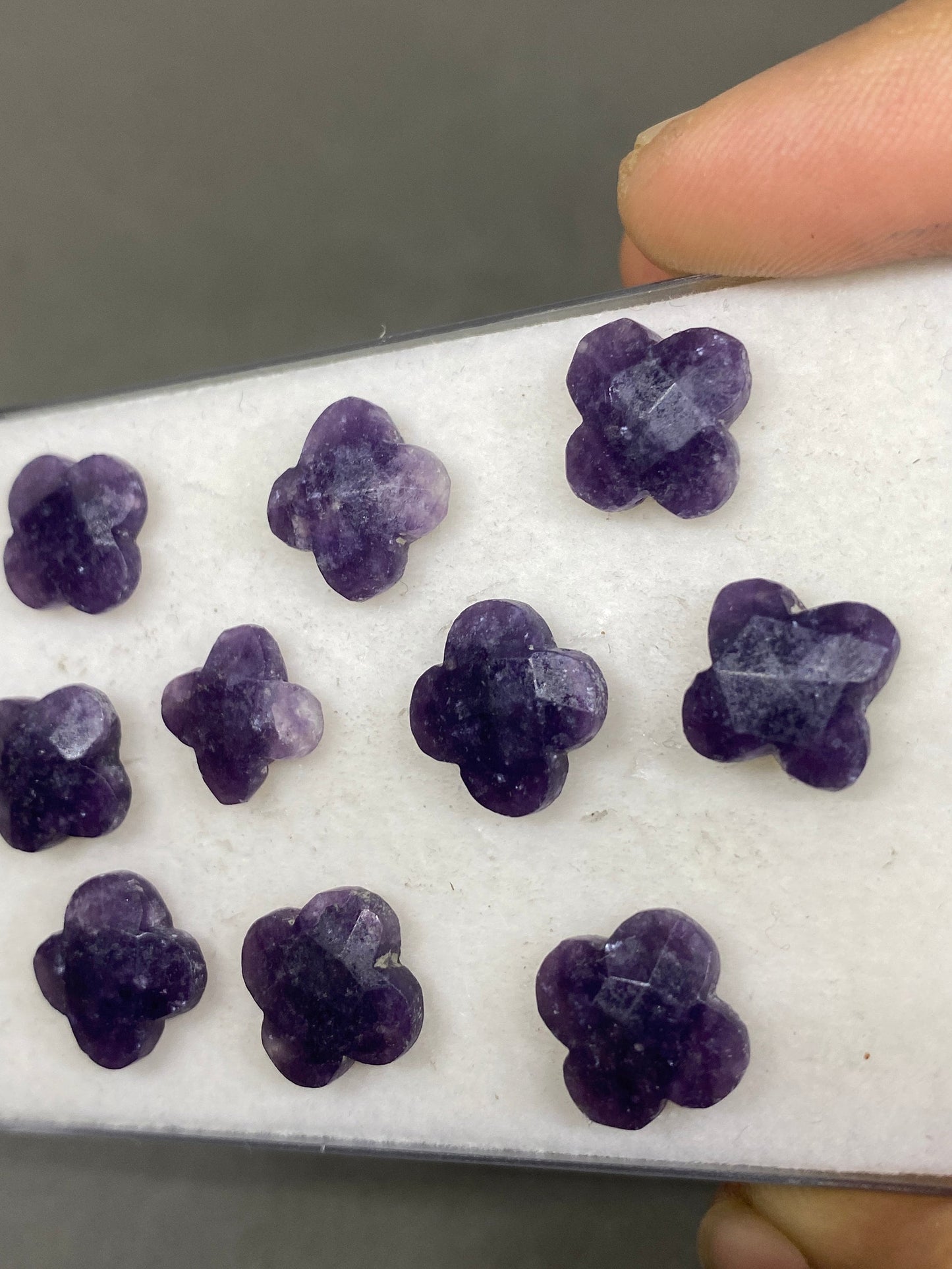 Cute lepidolite  faceted flower shape carving briolette drilled pcs 10 wt 56 cts size 12mm-14mm Lepidolite Flower briolette