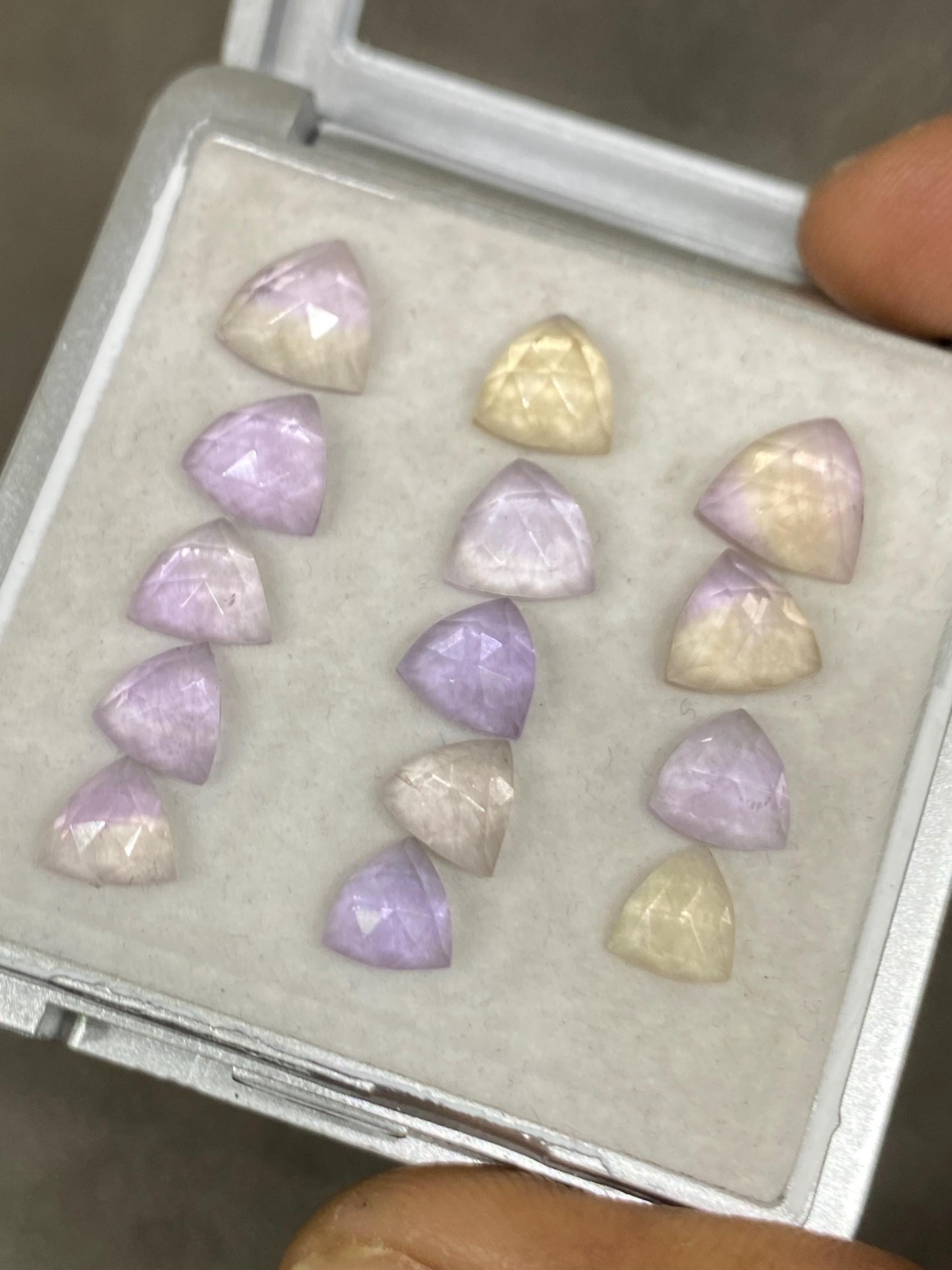 Fantastic rare Ametrine rosecut trillion flatback gems weight carats rosecut Ametrine flats size  pcs 14 Ametrine rosecut