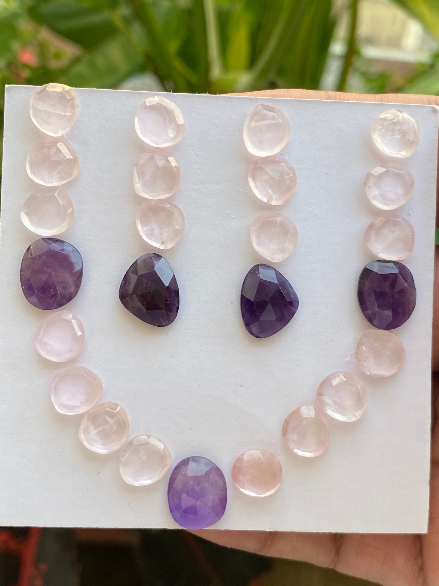 Stunning  rosequartz amethyst rose cut necklace earrings lot fine quality weight 51 carats pcs 25 size 9x8.3mm-13x10.4mm rosecut gems