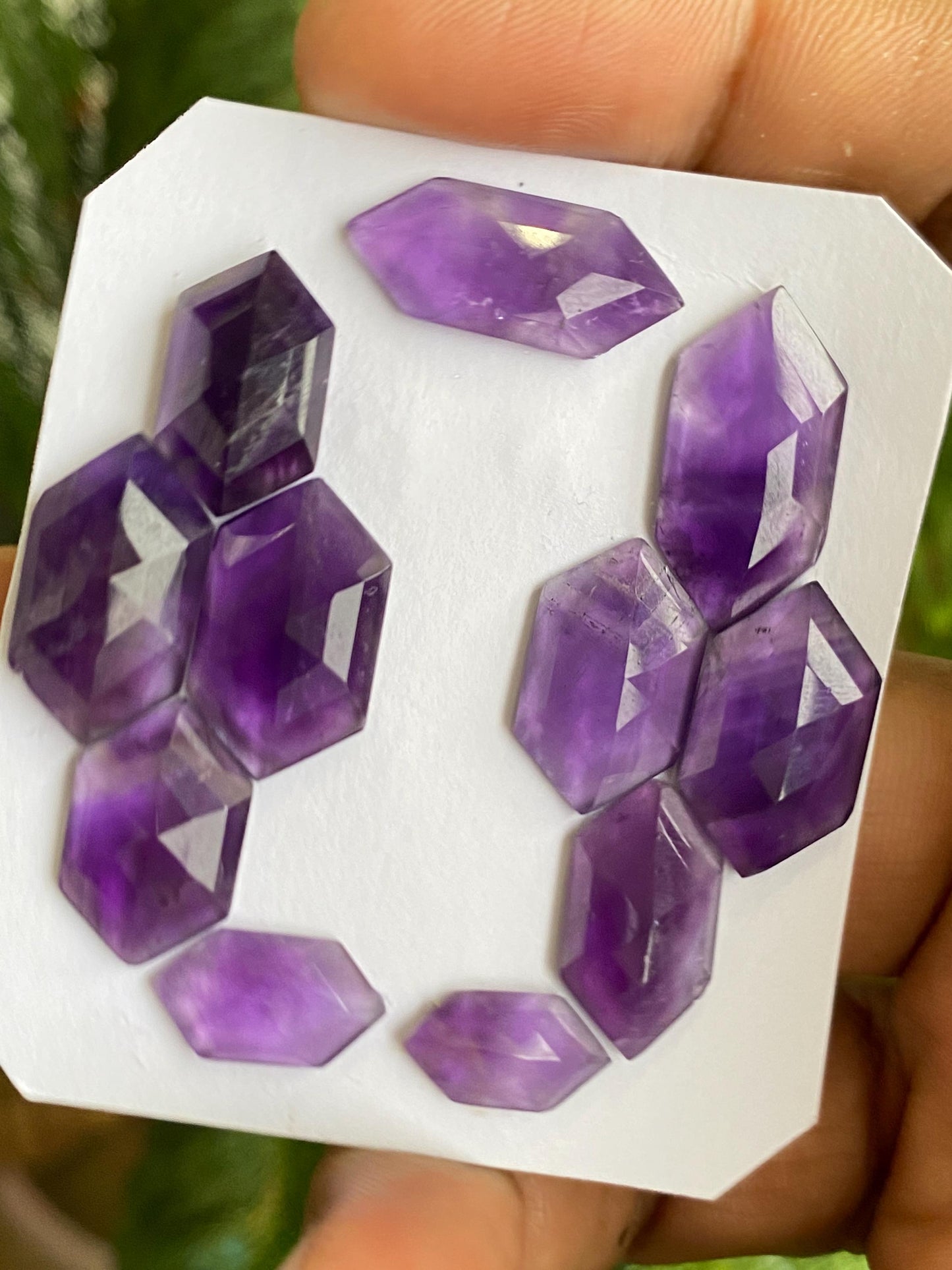 Amazing amethyst hexagon stepcut gems weight 58 carats pcs 11 size 14.5x8-22x11mm amethyst hexagon stepcut gems