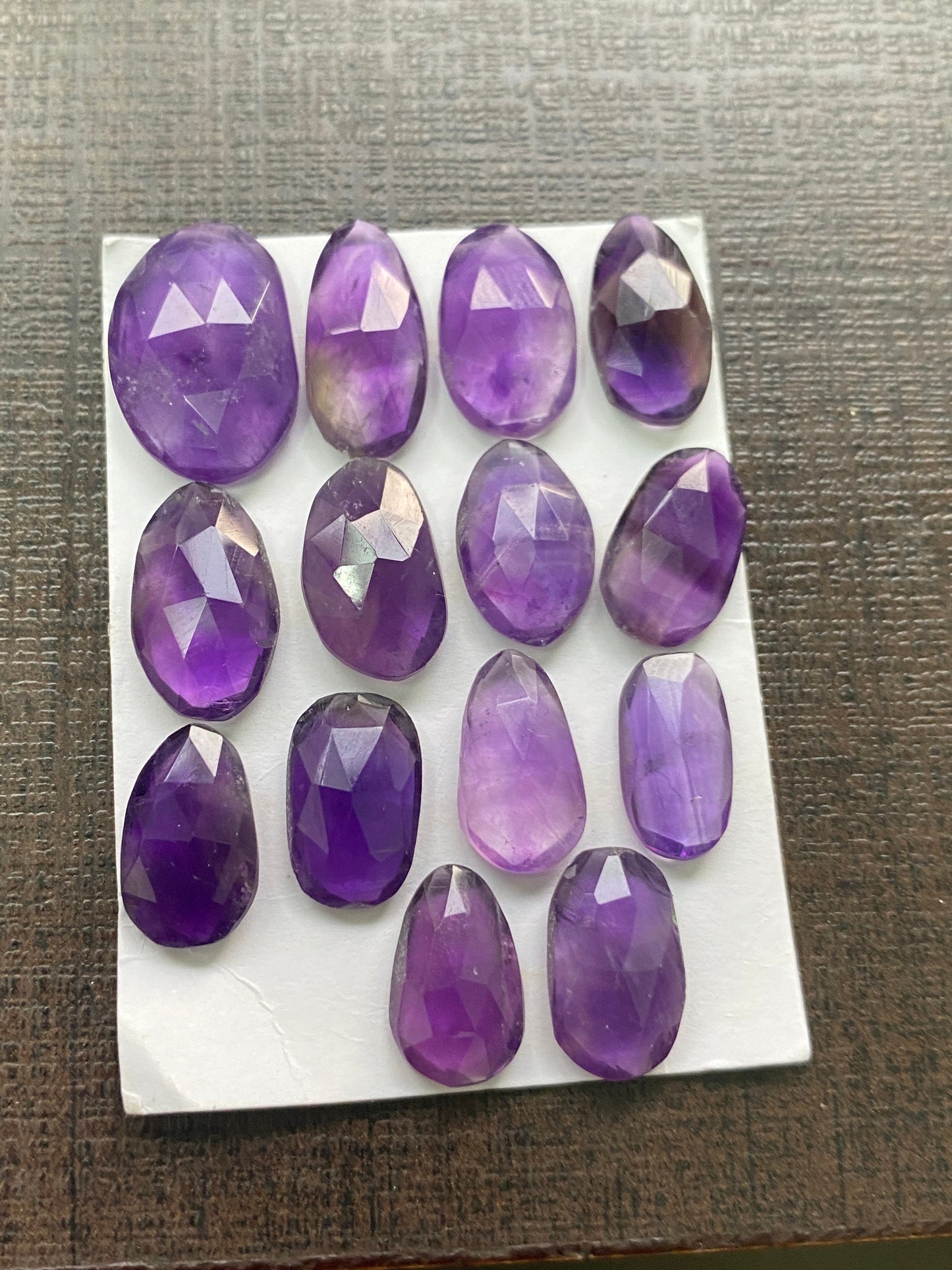 Lovely amethyst rosecut flatback beautiful fine polish and cutting weight 50 carats size 12.7x8-17.9x12.1mm pcs 14 rosecut amethyst