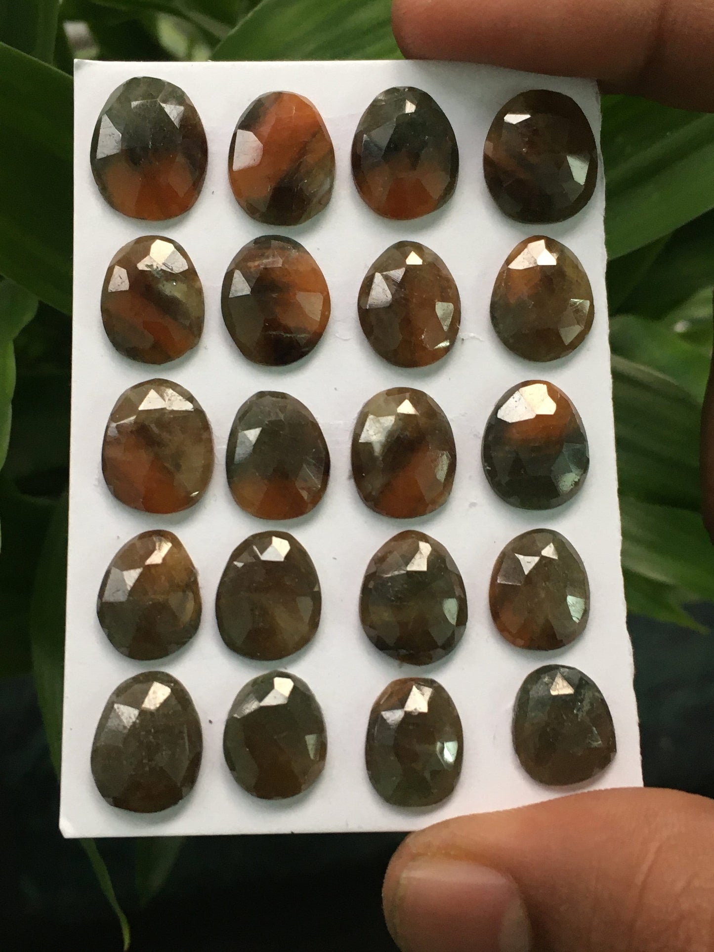 Very rare orange black bi color sapphire rosecut lot pcs 20 weight 95.80 carats size 13x10mm-14x11mm