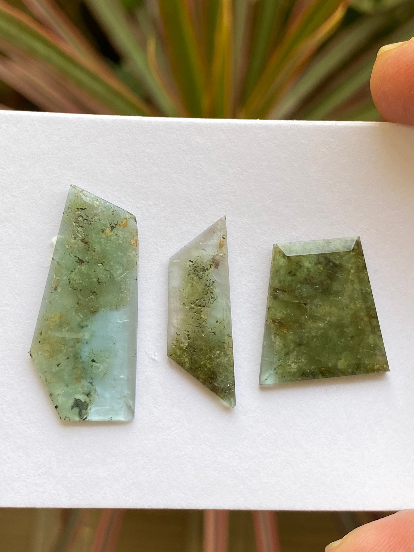 Rare Natural blue green tourmaline geometric design big size wt 43.50 carats pcs 3 pointed faceted flats fine quality tourmaline flats