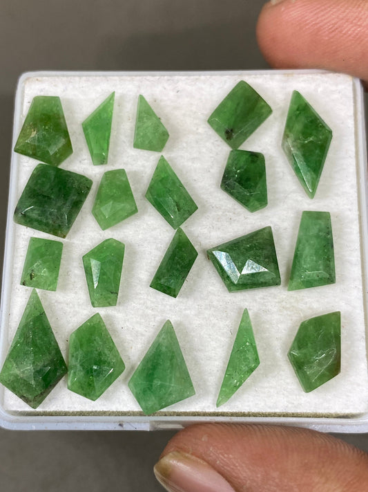 Tsavorite faceted geometric step Cut flats  Green Garnet Cuts Weight 30 carats Pcs 19 Size 7x5-15x9mm Tsavorite flats