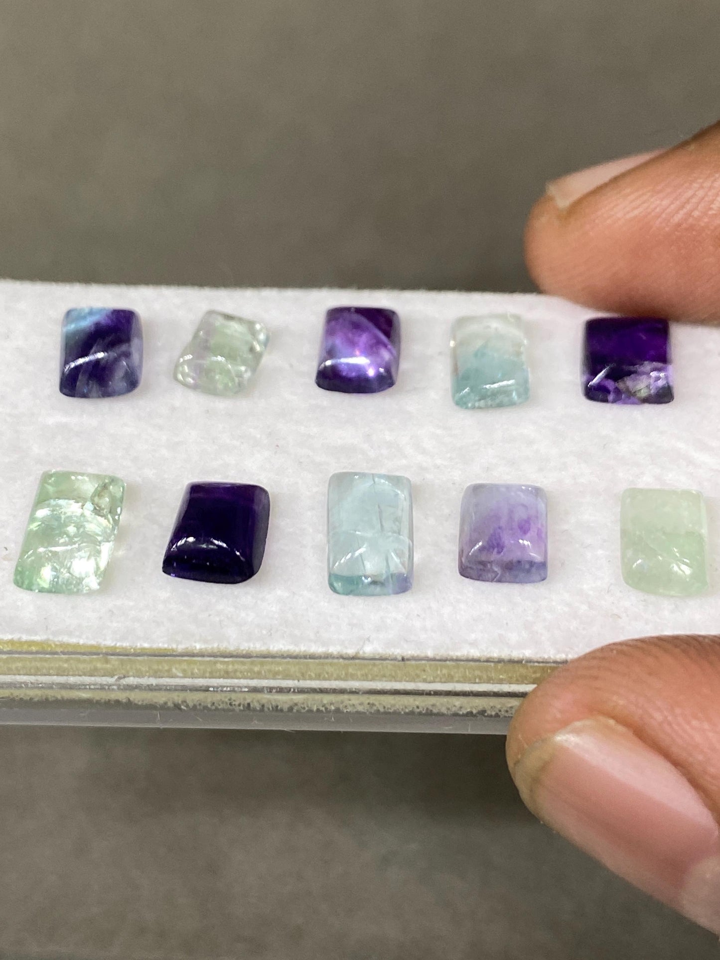 Beautiful natural rainbow green fluorite sugar loaf cabochons wholesale lot wt 12.45 cts pcs 10 size 6x5mm-8x5mm fluorite sugarloaf