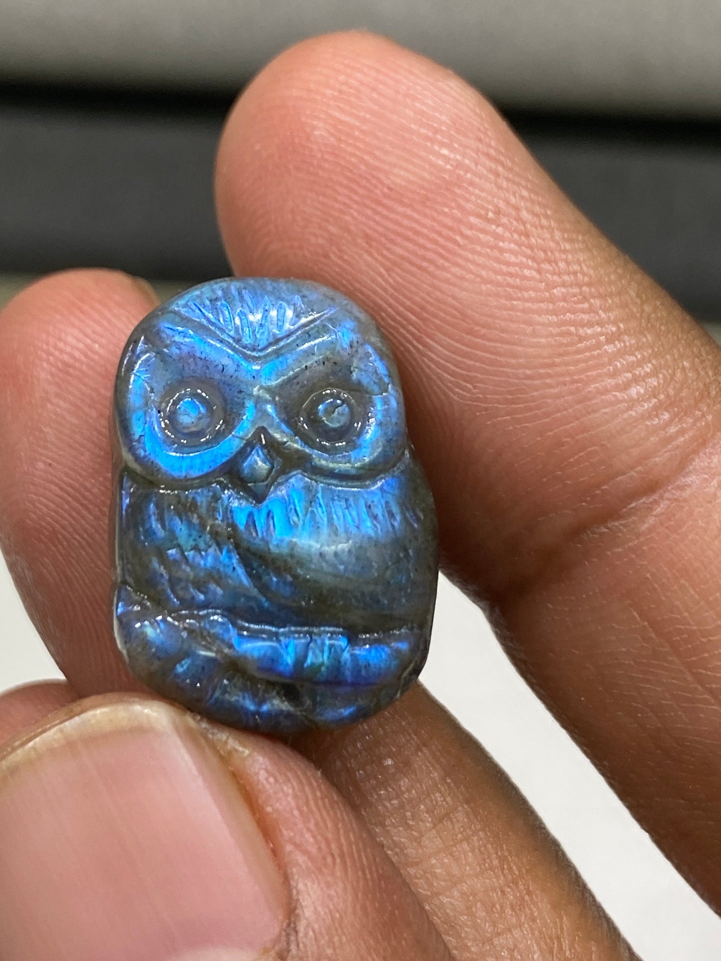 Cute Rare Natural AAA Blue fire labradorite owl carving  for pendant wt 22  cts size 21x16mm labradorite owl carving halloween gift