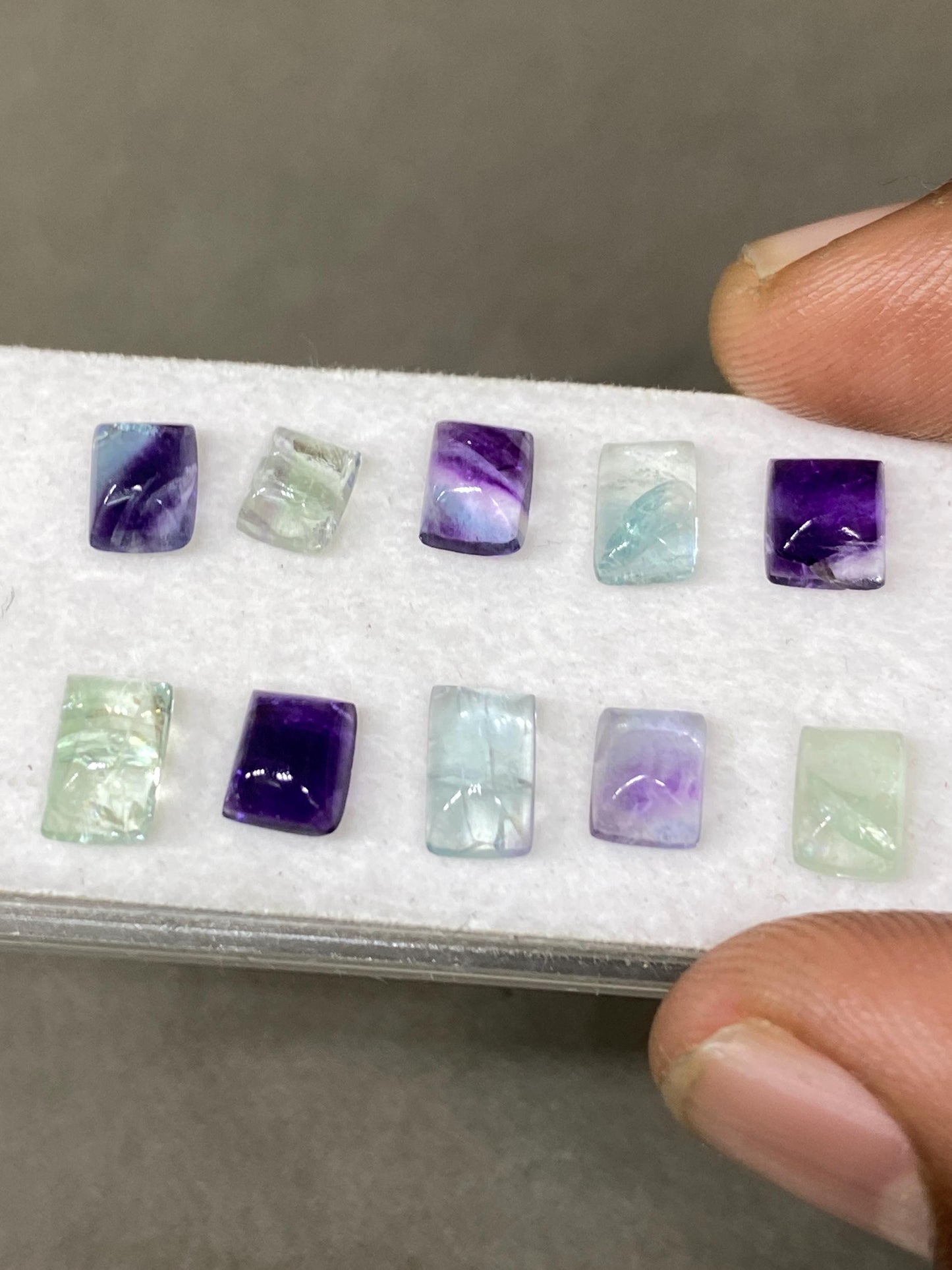 Beautiful natural rainbow green fluorite sugar loaf cabochons wholesale lot wt 12.45 cts pcs 10 size 6x5mm-8x5mm fluorite sugarloaf