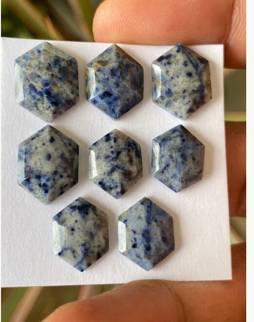 Fascinating Dumortierite hexagon wholesale lot rosecut dumortierite flatback gems