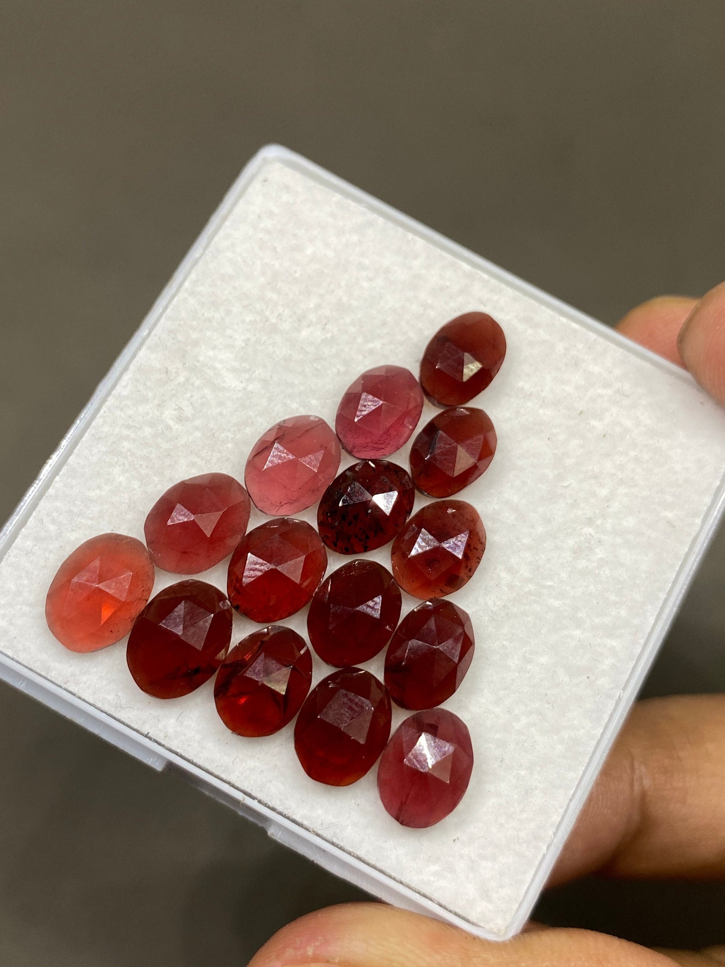 Delightful rare rosecut red orange garnet fancy garnet rosecut 8.5x6-9.5x7mm pcs 15 wt 29 cts mix sizes  orange garnet rosecut