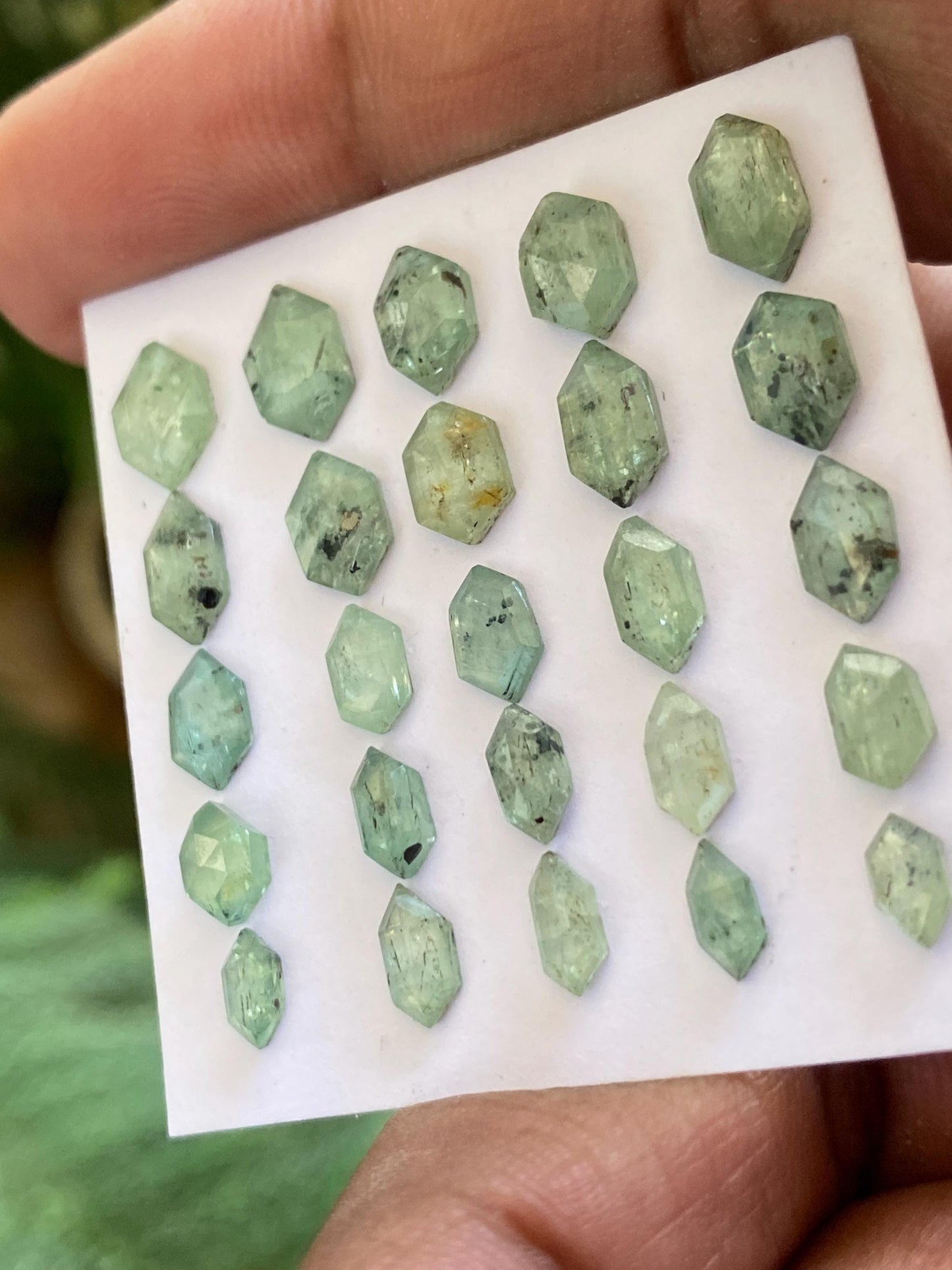 Cute rare moss green kyanite hexagon flats fine quality weight 16.70 carats size 5.7x3.2mm-8.9x6.6mm pcs 25 quality moss green hexagon