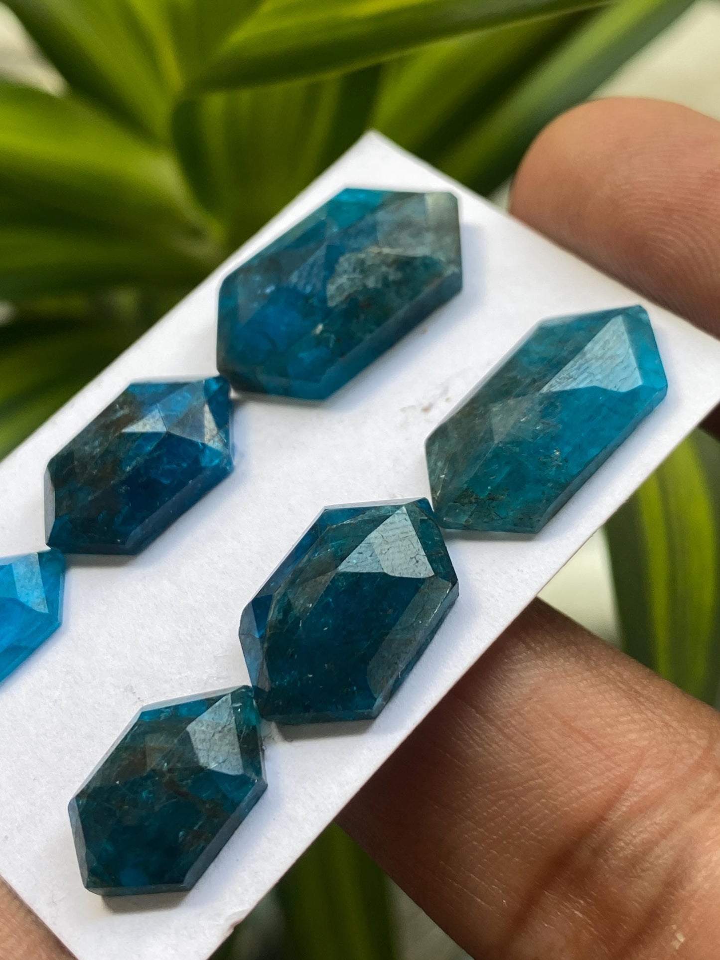 Fabulous  neon blue apatite hexagon stepcut faceted hexagon size fancy hexagon nice pcs 6 color wt 42 cts 11x7-21x12mm apatite hexagon