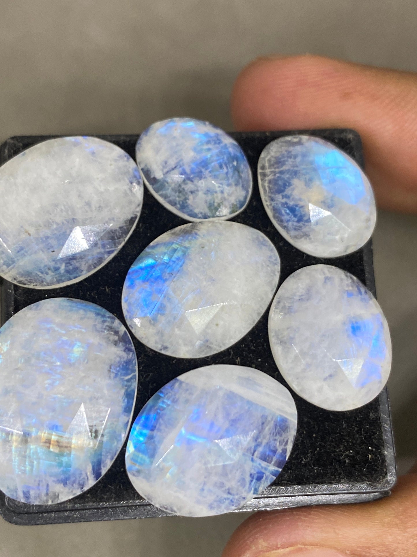 Stunning Blue fire rainbow moonstone faceted rosecut pcs 7 wt 56.65 cts size 13x10-20x16mm good fire rainbow moonstone faceted moonstone