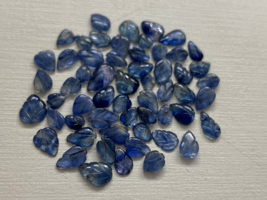 Mesmerising Burma Blue sapphire leaves carvings weight 37.5 carats size 6x4.5mm-10.4x6mm pieces 57 rare burma sapphire leaves carving