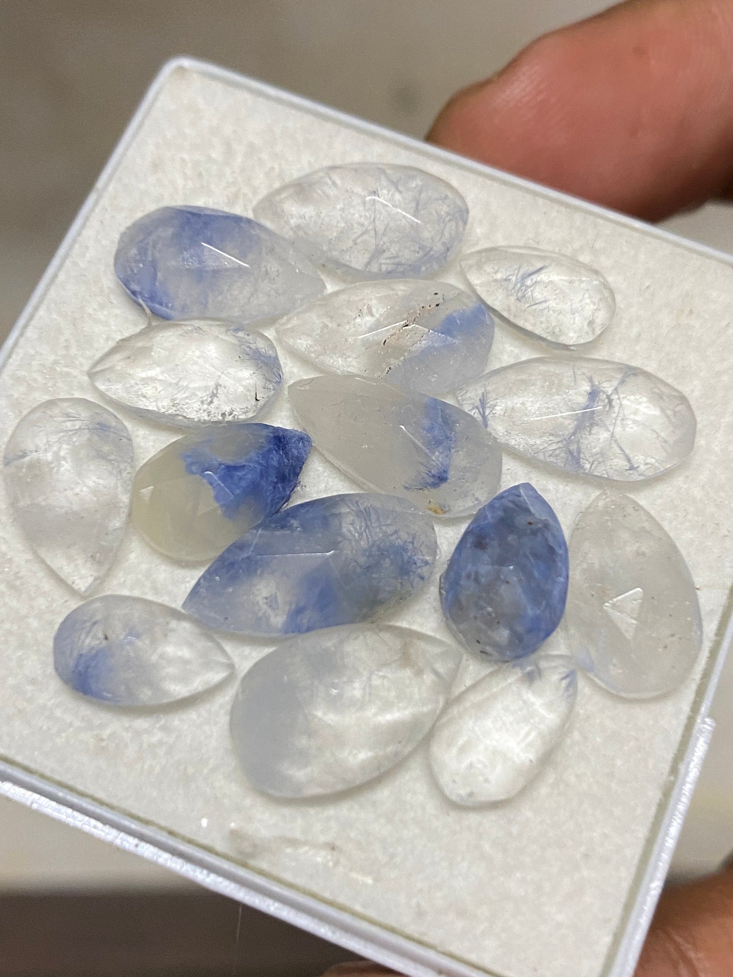 Wow Very rare Dumortierite in quartz pear rosecut pcs 14 Wt 38 cts size 11x6-15x8mm Brazilian mines dumortierite cabochons flatback rosecut