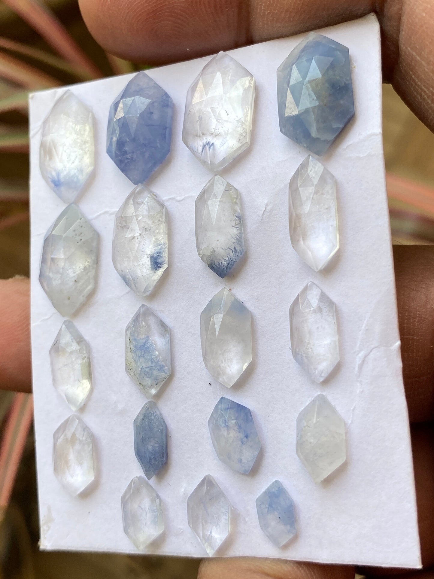 Dazzling rare Dumortierite in quartz hexagon stepcut Brazilian mines dumortierite cabochons pcs 19 Wt 42 carats 8x5-16.5x8.5mm dumortierite