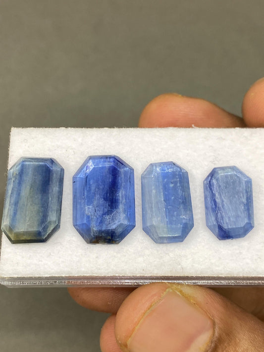 Vivacious blue kyanite octagon geometric faceted flats size 14x9-17x12mm fine quality pcs 4 wt 22 carats  geometric design flats kyanite